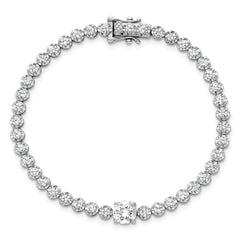 Sterling Silver Rhodium-plated Polished Fancy Round CZ 7.25 Inch Bracelet