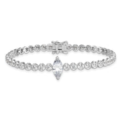 Sterling Silver Rhodium-plated Polished Fancy Round and Marquise-cut CZ 7.25 Inch Bracelet