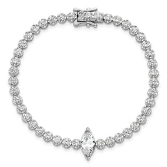 Sterling Silver Rhodium-plated Polished Fancy Round and Marquise-cut CZ 7.25 Inch Bracelet