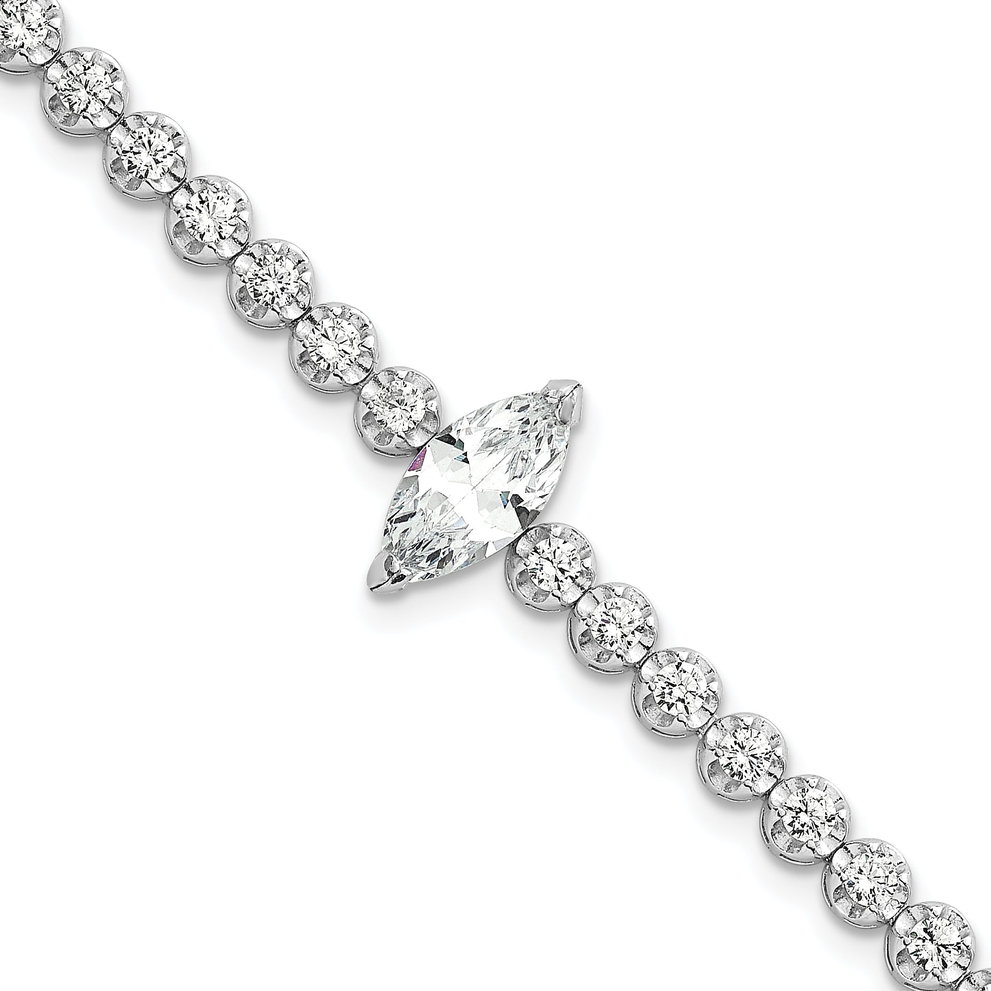 Sterling Silver Rhodium-plated Polished Fancy Round and Marquise-cut CZ 7.25 Inch Bracelet