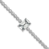 Sterling Silver Rhodium-plated Polished Round and Emerald-cut CZ 7.25 Inch Bracelet
