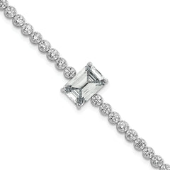 Sterling Silver Rhodium-plated Polished Round and Emerald-cut CZ 7.25 Inch Bracelet