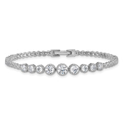 Sterling Silver Rhodium-plated Polished Graduated bezel-set CZ 8 inch Tennis Bracelet