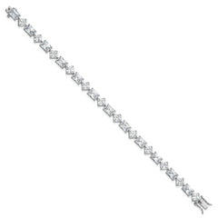 Sterling Silver Rhodium-plated Polished Fancy Princess and Emerald-cut CZ 7.25 Inch Bracelet