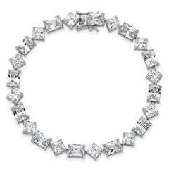 Sterling Silver Rhodium-plated Polished Fancy Princess and Emerald-cut CZ 7.25 Inch Bracelet