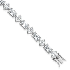 Sterling Silver Rhodium-plated Polished Fancy Princess and Emerald-cut CZ 7.25 Inch Bracelet