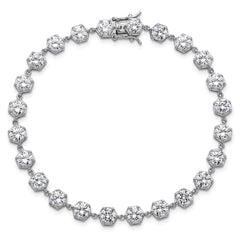Sterling Silver Rhodium-plated Polished Round CZ in Hexagon Setting 8 Inch Bracelet