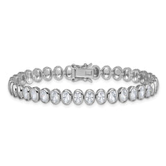 Sterling Silver Rhodium-plated Polished Oval Bezel CZ 7.25 Inch Bracelet