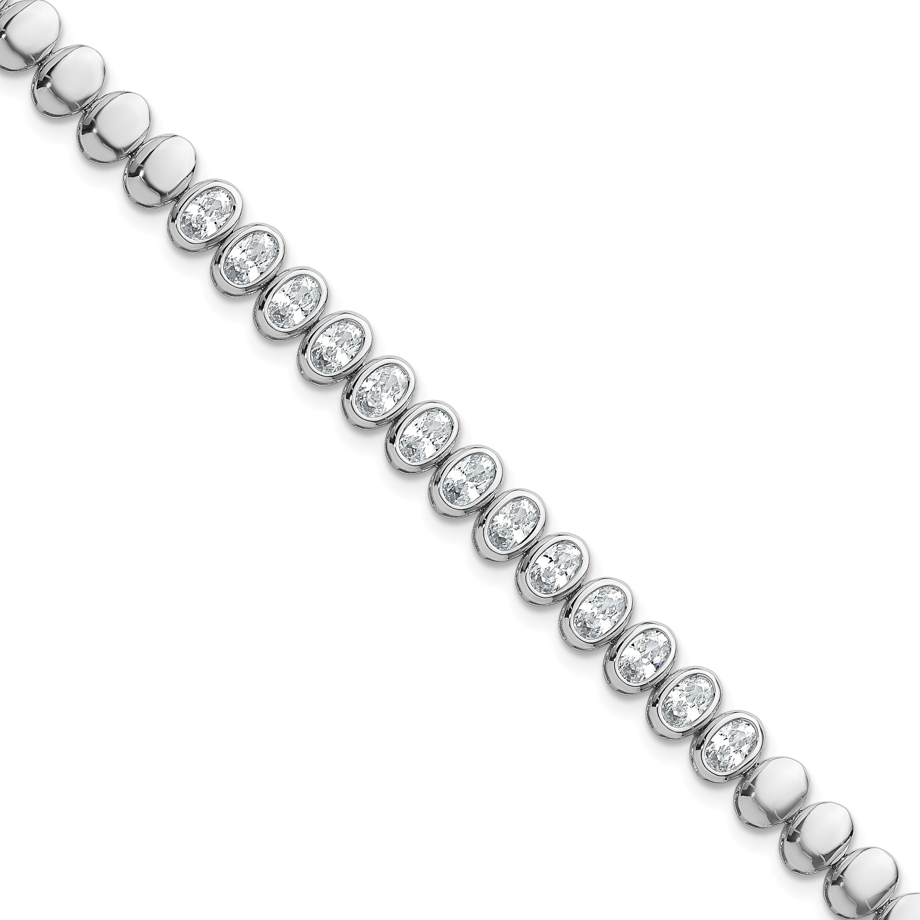 Sterling Silver Rhodium-plated Polished Oval Bezel CZ 7.25 Inch Bracelet