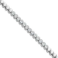 Sterling Silver Rhodium-plated Polished Oval Bezel CZ 7.25 Inch Bracelet
