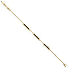 Sterling Silver Gold-plated Polished Black Enameled Bars 7 inch with 0.5 inch extension Bracelet