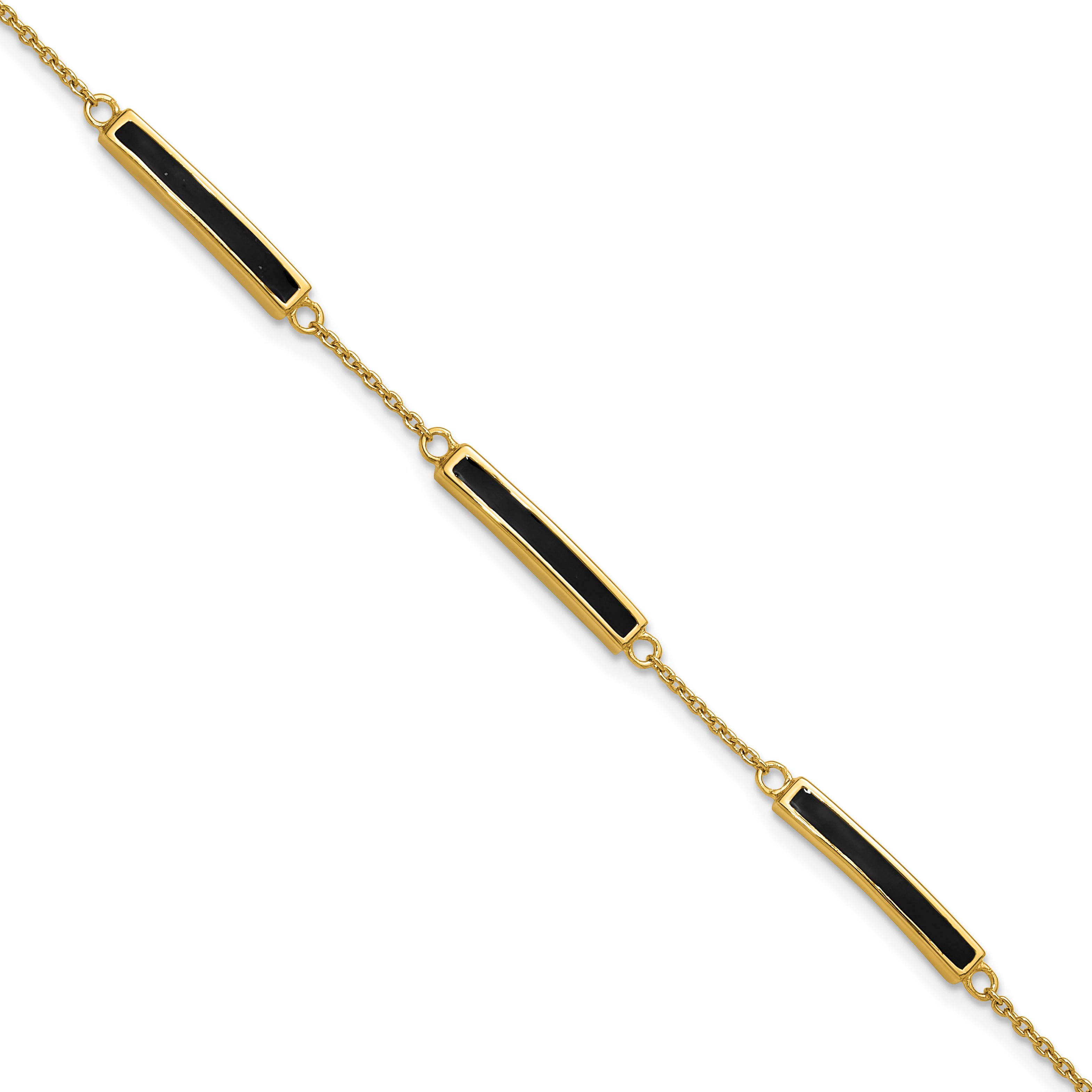 Sterling Silver Gold-plated Polished Black Enameled Bars 7 inch with 0.5 inch extension Bracelet