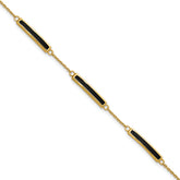 Sterling Silver Gold-plated Polished Black Enameled Bars 7 inch with 0.5 inch extension Bracelet