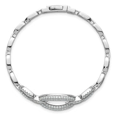 Sterling Silver Rhodium-plated Polished CZ Oval Link 7 inch Bracelet