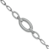 Sterling Silver Rhodium-plated Polished CZ Oval Link 7 inch Bracelet