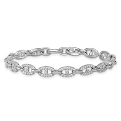 Sterling Silver Rhodium-plated Polished CZ Anchor/Mariner Link 7.25 inch Bracelet