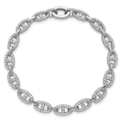 Sterling Silver Rhodium-plated Polished CZ Anchor/Mariner Link 7.25 inch Bracelet