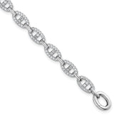 Sterling Silver Rhodium-plated Polished CZ Anchor/Mariner Link 7.25 inch Bracelet