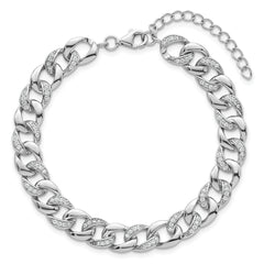 Sterling Silver Rhodium-plated Polished CZ 8.00mm Curb Link 7 Inch with 1.5 Inch Extension Bracelet