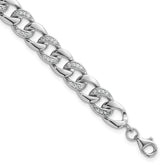 Sterling Silver Rhodium-plated Polished CZ 8.00mm Curb Link 7 Inch with 1.5 Inch Extension Bracelet