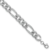 Sterling Silver Rhodium-plated Polished CZ 8.5mm Figaro Link 7 Inch with 1.5 Inch Extension Bracelet