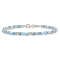 Sterling Silver Polished Blue Agate Beaded 7.5 inch Bracelet