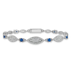 Sterling Silver Rhodium-plated Marquise Blue and White CZ Oval Link 7 inch Bracelet