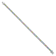 Sterling Silver Rhodium-plated Polished Pastel Green, Pink, Blue and Purple CZ 7.25 inch Bracelet
