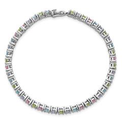 Sterling Silver Rhodium-plated Polished Pastel Green, Pink, Blue and Purple CZ 7.25 inch Bracelet