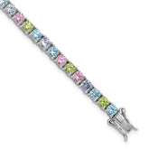 Sterling Silver Rhodium-plated Polished Pastel Green, Pink, Blue and Purple CZ 7.25 inch Bracelet