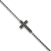 Sterling Silver Polished and Antiqued Black CZ Cross 7.5 inch Bracelet
