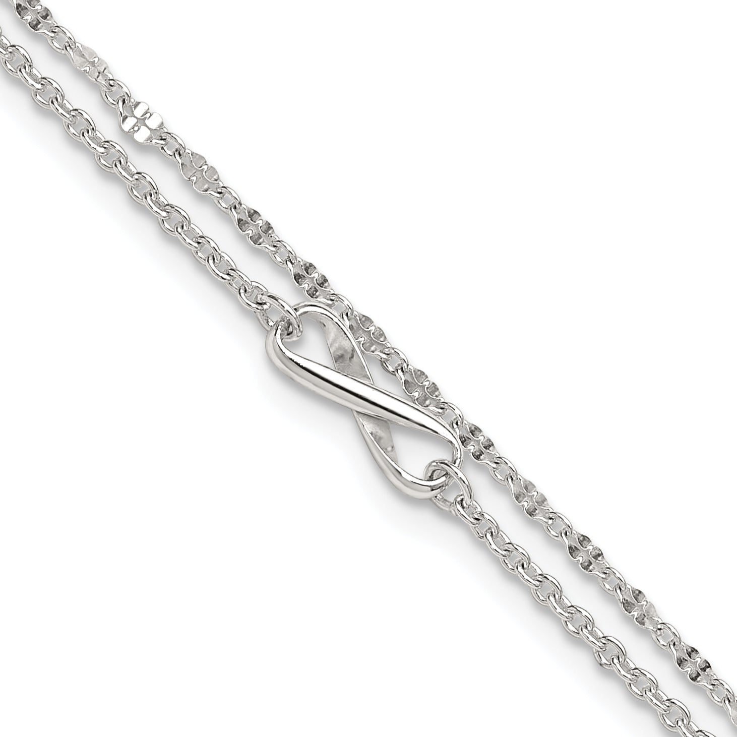 Sterling Silver Infinity Double Strand 9 inch Plus 1 inch Extender - Total 10 inch Anklet