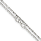 Sterling Silver Infinity Double Strand 9 inch Plus 1 inch Extender - Total 10 inch Anklet