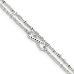 Sterling Silver Infinity Double Strand 9 inch Plus 1 inch Extender - Total 10 inch Anklet