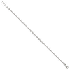 Sterling Silver Beaded Hearts Double Strand 9 inch with 1 inch Extender - Total 10 inch Anklet