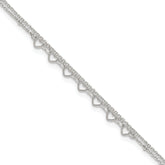 Sterling Silver Beaded Hearts Double Strand 9 inch with 1 inch Extender - Total 10 inch Anklet