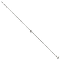 Sterling Silver Heart and Beads 9 inch with 1 inch Extender - Total 10 inch Anklet