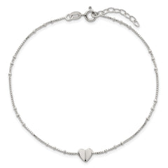 Sterling Silver Heart and Beads 9 inch with 1 inch Extender - Total 10 inch Anklet