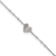 Sterling Silver Heart and Beads 9 inch with 1 inch Extender - Total 10 inch Anklet