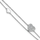 Sterling Silver Rhodium-plated CZ Heart 2-Strand 9 inch Plus 1 inch Extender - Total 10 inch Anklet