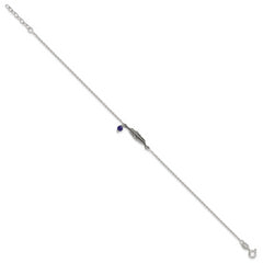 Sterling Silver Antiqued Blue Lapis/Feather 9 inch Plus 1 inch Extender - Total 10 inch Anklet