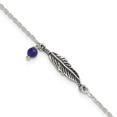 Sterling Silver Antiqued Blue Lapis/Feather 9 inch Plus 1 inch Extender - Total 10 inch Anklet