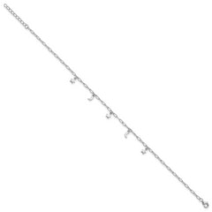 Sterling Silver Rhodium-plated Moon and Star 9 inch Plus 1 inch Extender - Total 10 inch Anklet