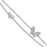 Sterling Silver Rhodium-plated CZ Butterflies 2-Strand 9 inch Plus 1 inch Extender - Total 10 inch Anklet