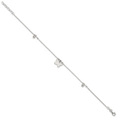 Sterling Silver Beaded Butterfly 9 inch Plus 1 inch Extender - Total 10 inch Anklet