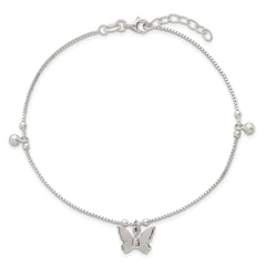 Sterling Silver Beaded Butterfly 9 inch Plus 1 inch Extender - Total 10 inch Anklet