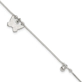 Sterling Silver Beaded Butterfly 9 inch Plus 1 inch Extender - Total 10 inch Anklet