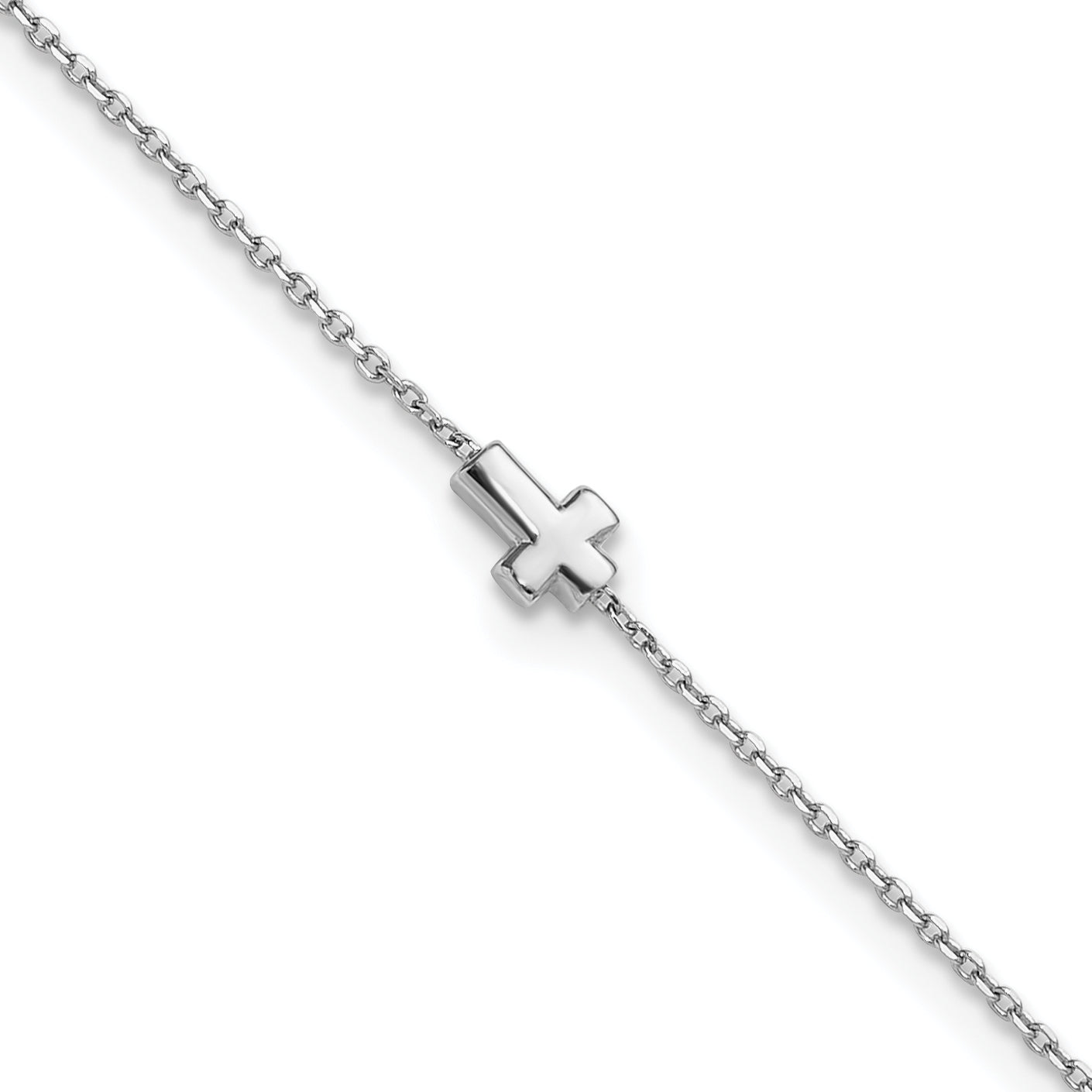 Sterling Silver Rhodium-plated Cross 9 inch Plus 1 inch Extender - Total 10 inch Anklet