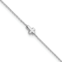 Sterling Silver Rhodium-plated Cross 9 inch Plus 1 inch Extender - Total 10 inch Anklet