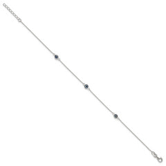 Sterling Silver Glass Evil Eye 3-Station 9 inch Plus 1 inch Extender - Total 10 inch Anklet